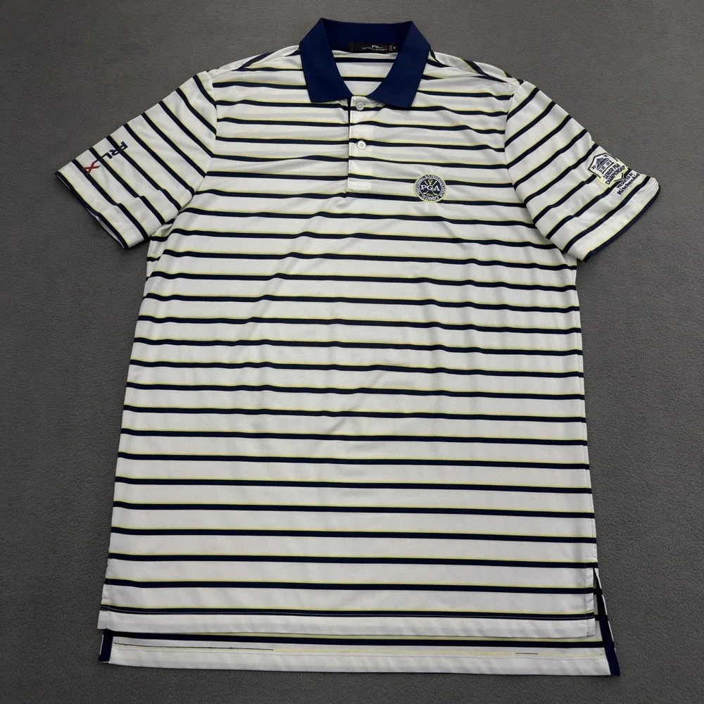 Ralph Lauren RLX PGA Senior Championship Polo Shirt Mens M‎ White Navy Striped